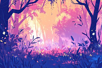 Stylized pink forest, Illustration