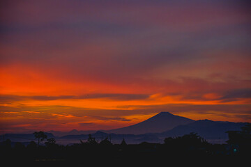 portrait at dusk of a ciremai mountain located in kuningan west java 