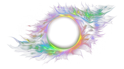 Obraz premium solar eclipse overlay effect neon blue, yellow, green, purple blazing star edge behind planet in dark sky