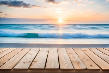 Wooden Planks With Beach - obrazy, fototapety, plakaty