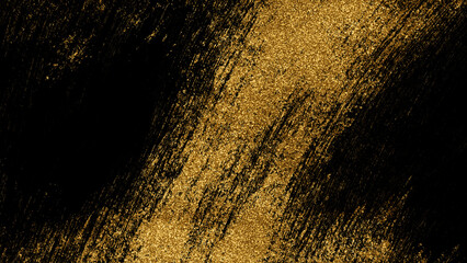 Strokes with Golden Paint Brush on Black Paper.Abstract gold dust background, Glitter On Black Background,Gold Paint Glittering Textured