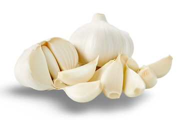 Organic Peeled Garlic on White Background