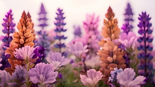 Wildflowers and herbs with example of a bouquet of these flowers. Botanical collection, summer composition, white background. Moving in the wind 4k video