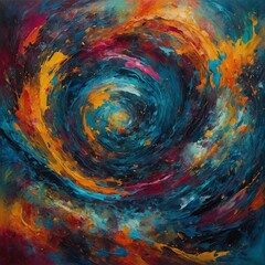  In an abstract colorful art where colors swirl making a vortex.