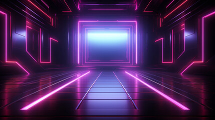 Neon room with a large glowing square in the middle