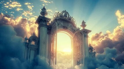 Intricate gates to heaven high in the skies - obrazy, fototapety, plakaty