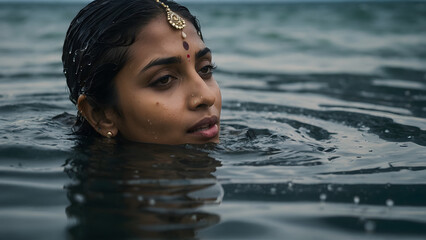Portrait of an Indian woman submerged in the sea