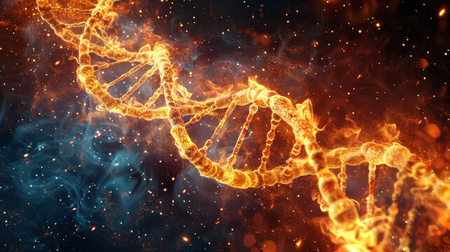 Abstract image of DNA spiral in flames - concept of teratogenic effects