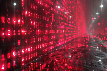 Red digital code. Tech background.