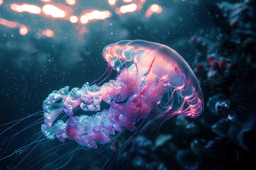 Close-Up of Jellyfish Floating Elegantly on Marine Иackground