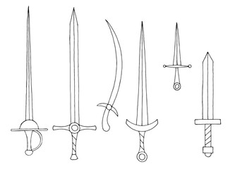 Sword set isolated graphic black white sketch illustration vector