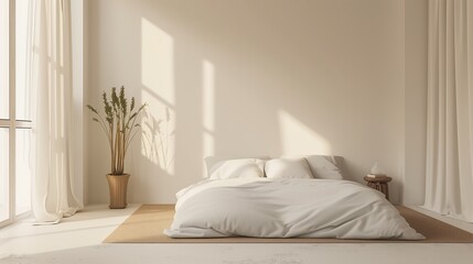 A minimalist bedroom with clean lines and neutral tones, enhanced by the subtle fragrance of lavender, promoting restful sleep