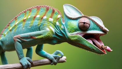 A-Chameleon-With-Its-Tongue-Darting-Out-To-Catch-I- 2 - obrazy, fototapety, plakaty
