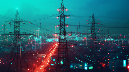A cityscape with a lot of power lines and a few cars. Scene is somewhat ominous and foreboding
