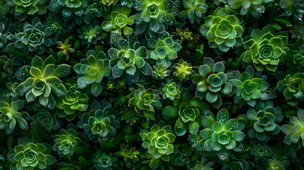 Green natural echeveria Succulent plants gardening, top view, closeup. botanical background