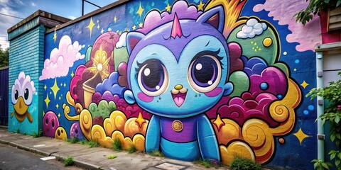 colorful graffiti on the street art on the wall cute cartoon