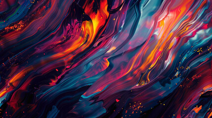 Dynamic and chaotic mix of colorful paint strokes forming an artistic background. - obrazy, fototapety, plakaty