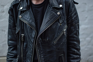 vintage black leather biker jacket