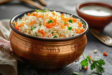 Tricolor rice pilaf in Indian National flag color / Independence and republic day food concept