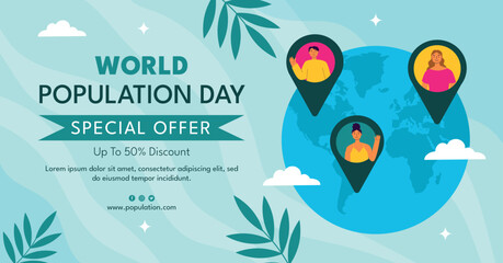 Fototapeta na wymiar Social media promo template for world population day awareness