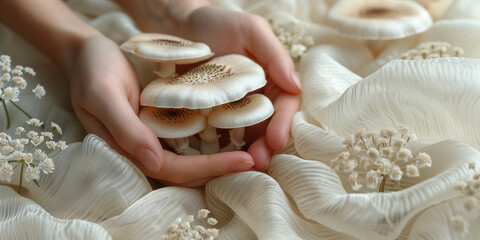 Person holding a bunch of mushrooms in hands