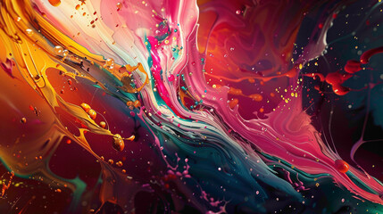 Lively and chaotic mix of paint colors in an abstract and dynamic composition. - obrazy, fototapety, plakaty