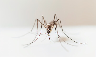 Mosquito macro detail spreading malaria public health threat close up, white background.