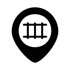 Railway crossing, location, placeholder, map marker vector icon on white background.