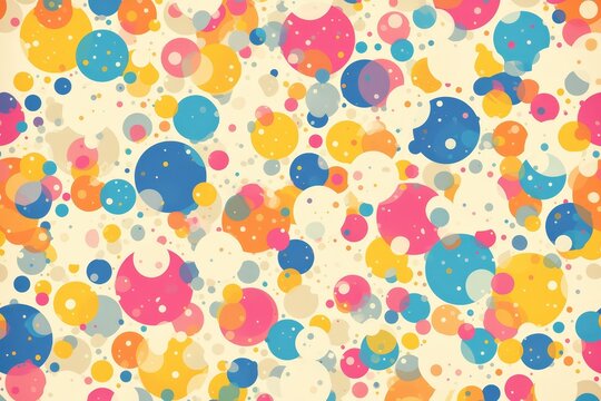 Abstract colorful bubbles pattern, in the style of retro, flat design, simple shapes and lines, bright colors, seamless repeating patterns