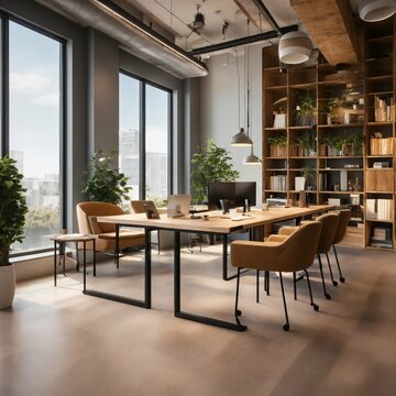 A photo of a modern office space. The office is bright and airy, with plenty of natural light. The furniture is modern and stylish, and the overall atmosphere is relaxed and comfortable.