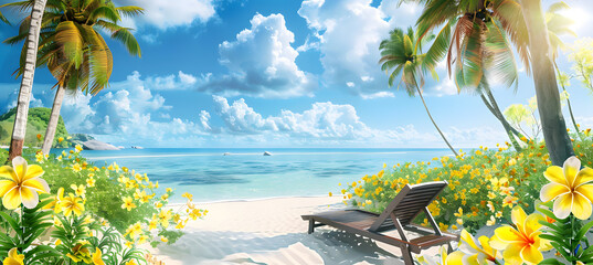 A beautiful tropical beach with crystal clear water and blue sky, Vacation on summer , travel tourism concept.