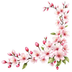 Fototapeta na wymiar Watercolor Cherry Blossom Floral Art with Transparent Background