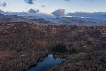 Beautiful, aerial drone landscape image of Lake District during Spring vibrant sunset - 783776165