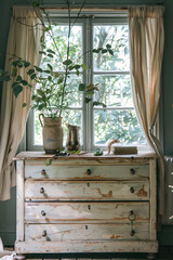 Antique dresser near a window