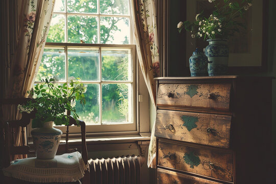 Antique dresser near a window