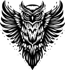 Fototapeta premium Owl - Black and White Isolated Icon - Vector illustration