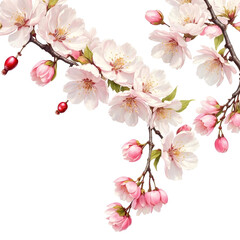 Naklejka premium Watercolor Cherry Blossom Floral Art with Transparent Background