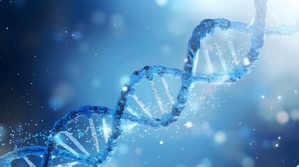 A DNA double helix floating in space, with blue and white tones, light background. For hospitals, healthcare, pharmaceuticals, genetic testing, CDMO, CRO - obrazy, fototapety, plakaty
