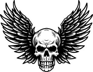 Obraz premium Skull With Wings | Black and White Vector illustration