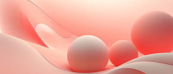 Soft Peach Background with Dynamic Red Curves and Spheres
