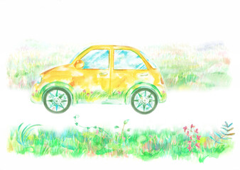 黄色い車　手描き