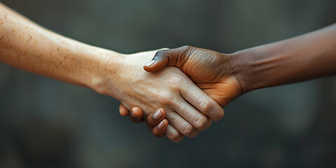 Close-up of a biracial friendship, two people holding hands, symbolizing friendship and agreement - Powered by Adobe