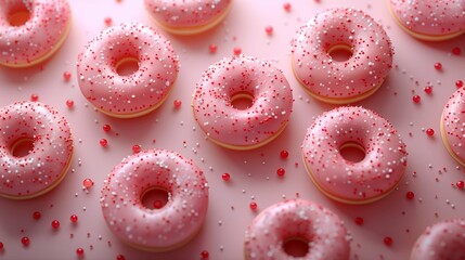 Pink Frosted Donuts with Sprinkles on Pastel Background