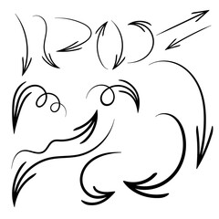 Set of arrows. Hand drawn arrows. Collection of black arrows of different directions. Thick and thin arrows