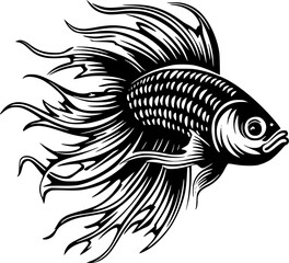 Betta Fish - Black and White Isolated Icon - Vector illustration