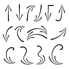 Fototapeta premium Set of arrows. Hand drawn arrows. Collection of black arrows of different directions. Thick arrows drawn with a round brush