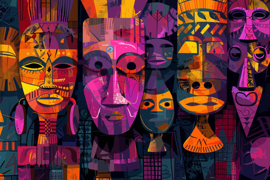 Colorful abstract African tribal masks