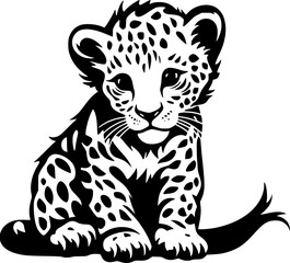 Leopard Baby - Black and White Isolated Icon - Vector illustration