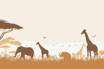 Naklejka premium Silhouette of African wildlife at dusk