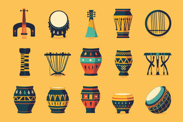 Vibrant African musical instruments illustration - obrazy, fototapety, plakaty
